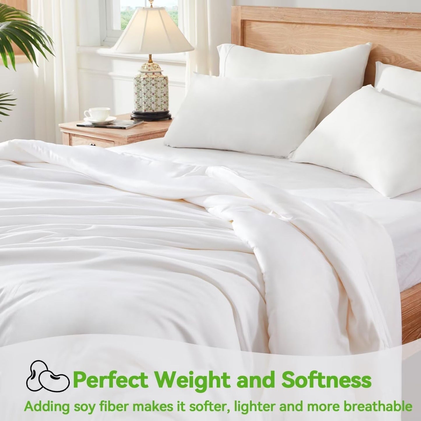 Globon Lightweight Comforter California King Size,Luxurious Summer Blanket Keep Cool for Hot Sleepers,Natural Bamboo Viscose Shell,Organic Breathable Fill,Double Stitch,White