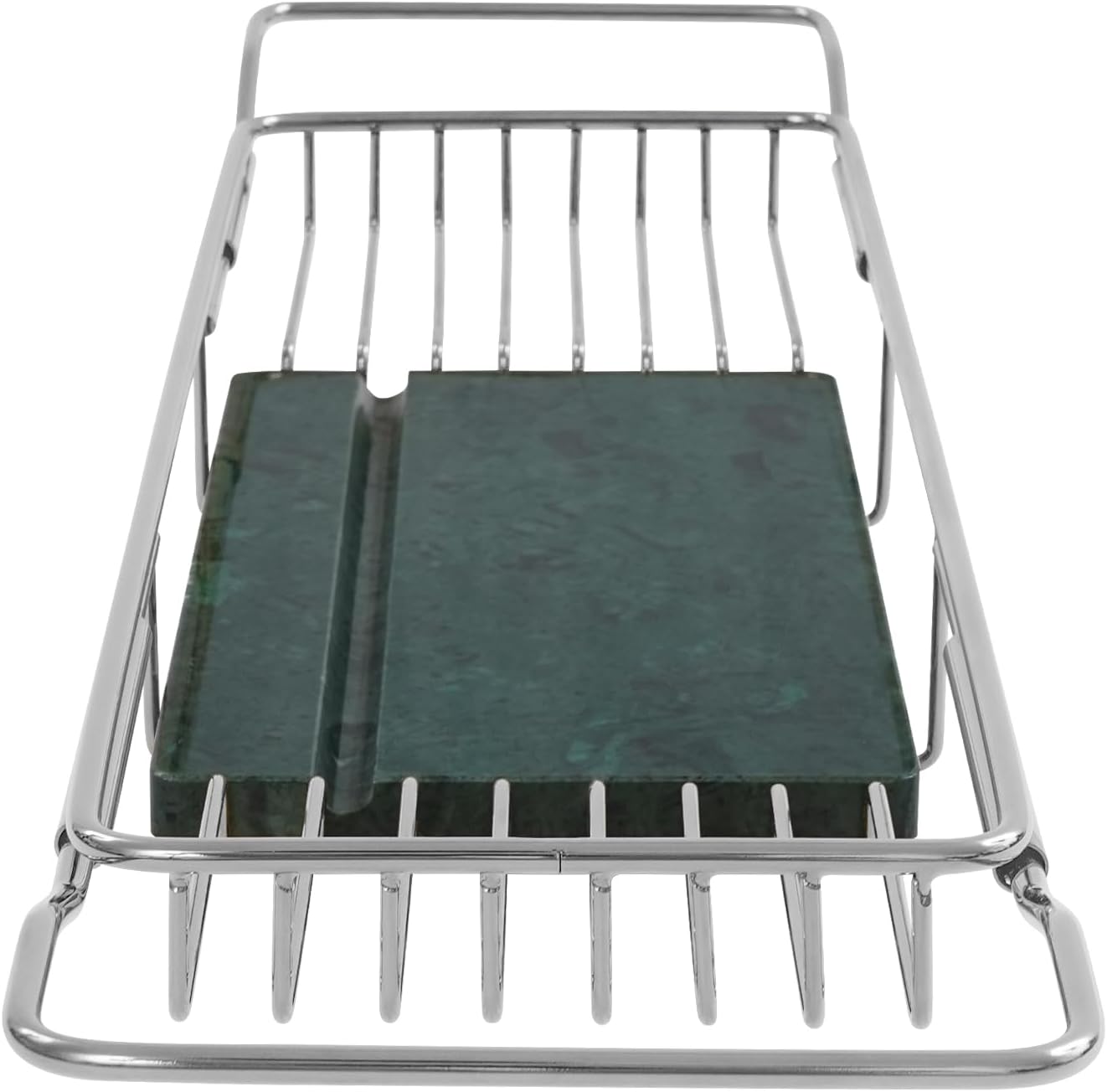 Bathtub Tray Caddy for Luxury Bath, Stainless Steel 26.8-35.4 in Expandable Extra Wide Bath Tub Tray with Natural Marble and Mobile/Tablet Stand, Ideal for Home Spa Lovers (Silver + Green)