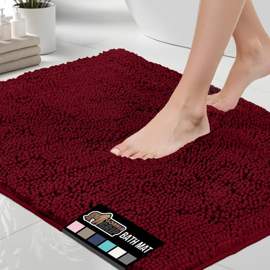 GORILLA GRIP Bath Rug Mat, Soft Absorbent Chenille, Quick Dry Microfiber Mats, Rubber Backing Washable Shower Floor Rugs, Bathmat Runner, US Designed Bathroom Home Decor Accessories 24x17, Burgundy