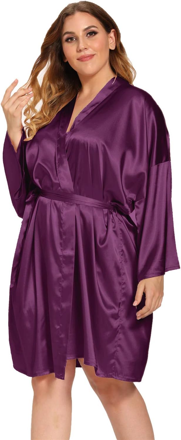 Women's Plus Size Satin Robes Plus Size Silky Kimonos Robes Sleepwear,Short