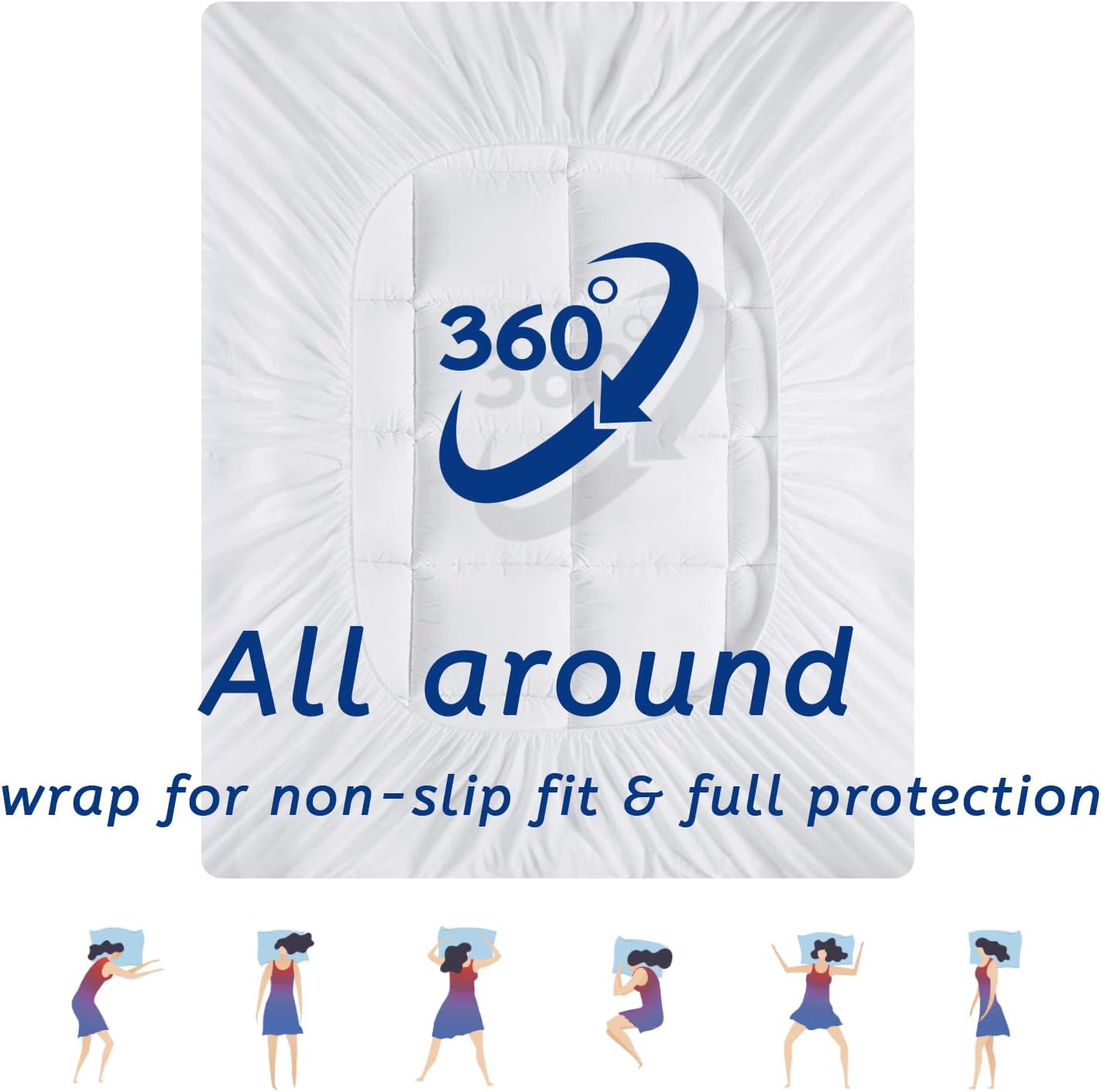 Queen Size Mattress Topper for Back Pain, Cooling Extra Thick Mattress Pad Cover with 8-21 inch Deep Pocket, Plush Pillow Top Mattress Topper Overfilled with Down Alternative, Queen Size, White