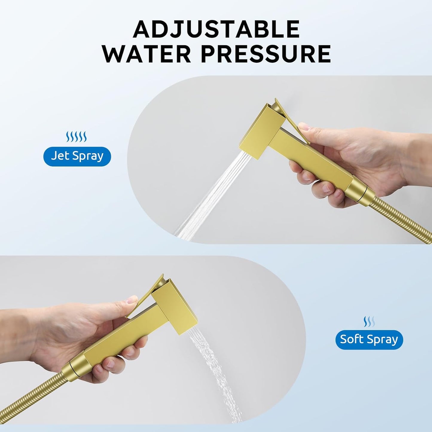 Arofa Warm Water Bidet Sprayer for Toilet with Hot and Cold Rough-in Valve, Hands-Free Handheld Jet Spray with Adjustable Water Flow, Square Toilet Sprayer with Bidet Hose for Feminine Wash, Gold