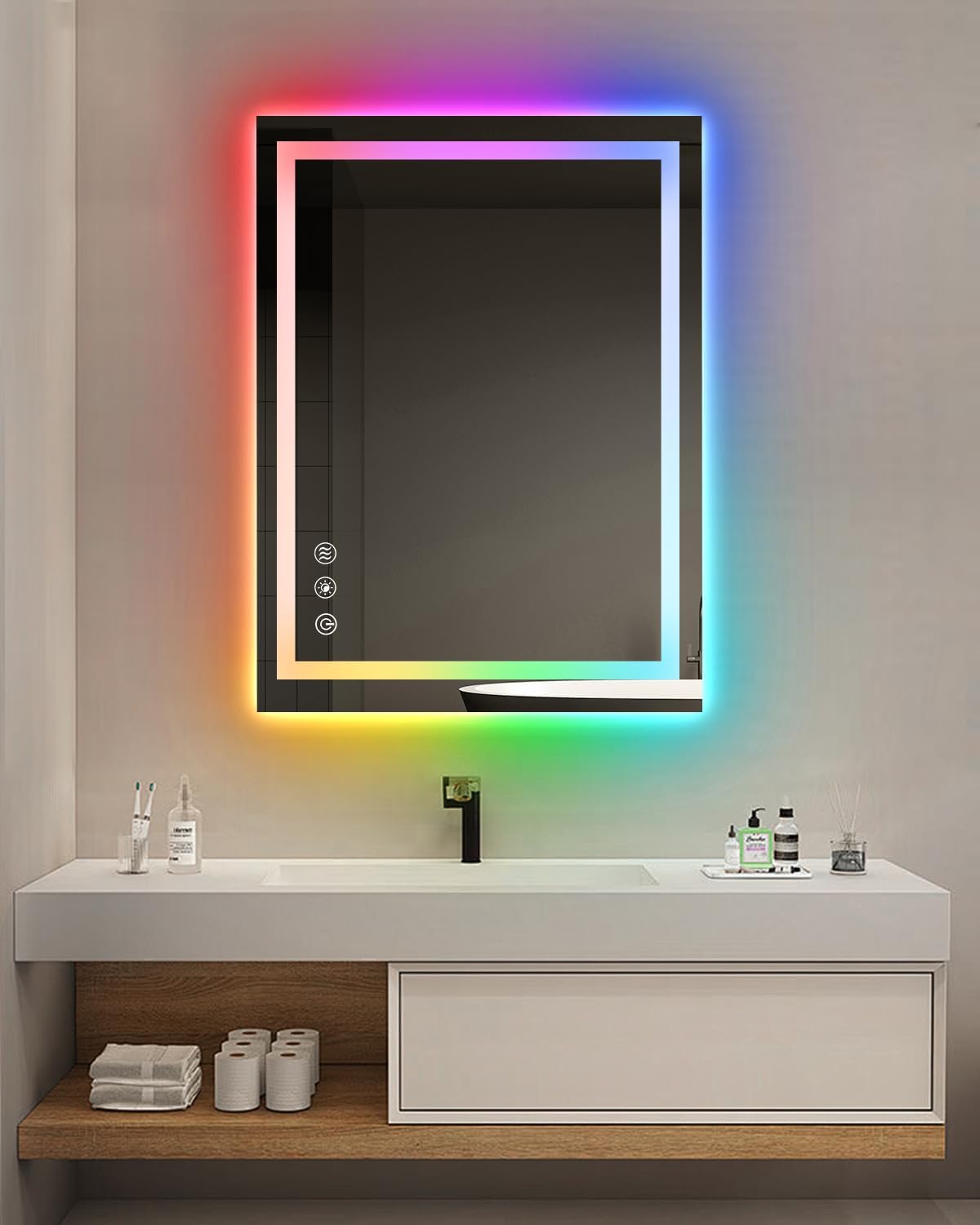 oneup 24x32'' RGB Bathroom Mirror with Lights,RGB Color Changing LED Bathroom Mirror for Wall,Lighted Vanity Mirrors,Dimmable,Anti-Fog,IP54 Waterproof