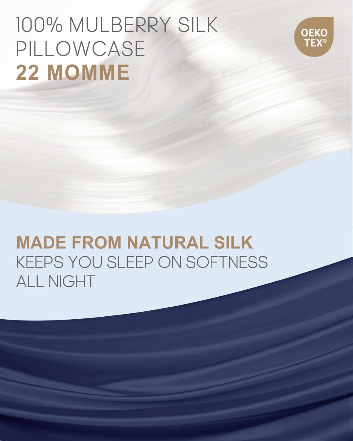 THXSILK Set of 2 100% Pure Mulberry Silk Pillowcases for Hair and Skin - Upgraded Real 22 Momme Grade 6A+ Silk - Durable, Soft and Anti-Aging Silk Pillow Cases (King 20"x36", Navy Blue)