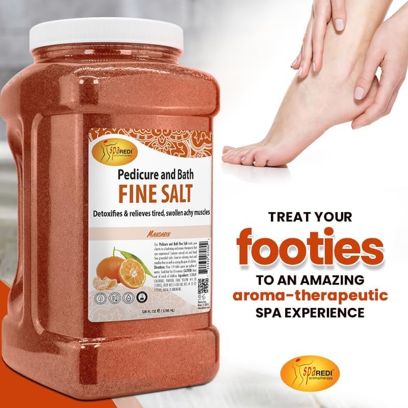 SPA REDI - Detox Foot Soak Pedicure and Bath Fine Salt, Mandarin, 128 Oz - Made with Dead Sea Salts, Argan Oil, Coconut Oil, and Essential Oil - Hydrates, Softens and Moisturizes
