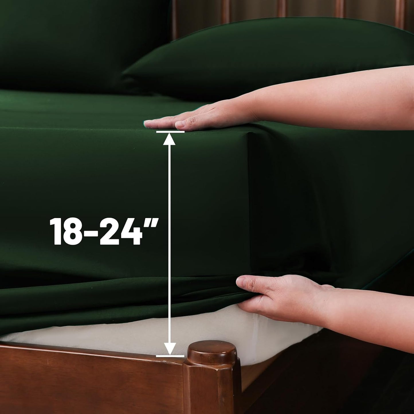 Extra Deep Pocket Queen Sheets 18-24 Inch 1000 Thread Count 100% Egyptian Cotton Sateen Weave Soft Breathable 4 Pieces（Queen,Forest Green）