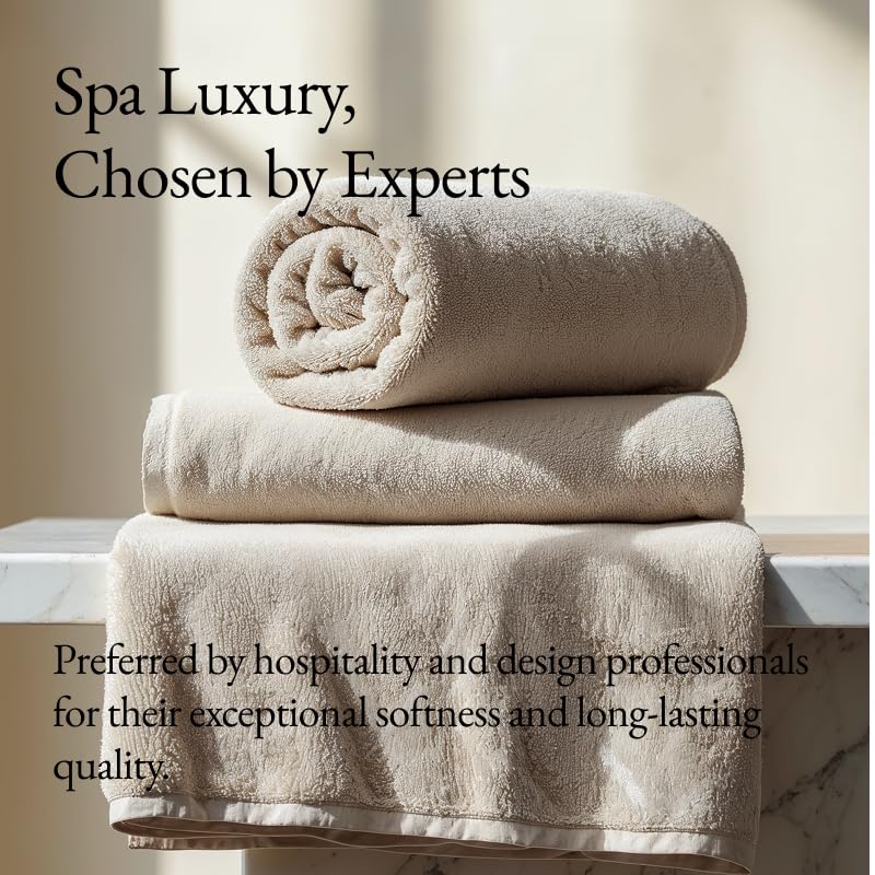 Italic Serene Ultraplush Cotton Towel Set, 4-Piece, 2 Bath Towels + 2 Hand Towels, Sand, Large, 800GSM, 100% Cotton, Heavy Duty, Resort Grade Towels (Sand)