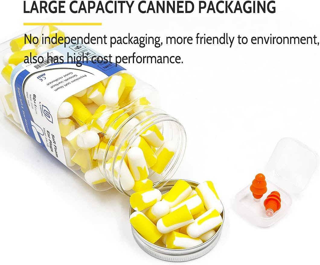 LYSIAN Foam Earplugs - 60 Pairs, 38dB Ear Plugs for Sleeping Noise Cancelling, Mowing, Shooting,Double Color Yellow/White