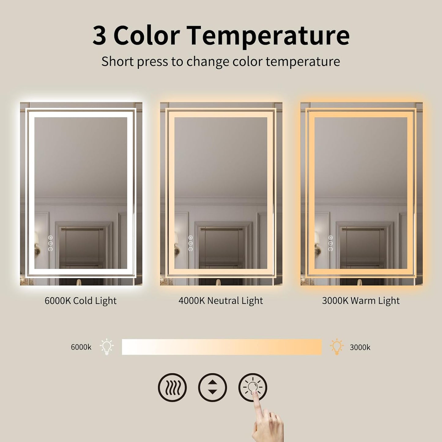 WTTY LED Bathroom Mirror with Backlit and Front Light, 27.5" X 35.4" Stepless Dimmable LED Mirror for Bathroom,Anti-Fog Lighted Bathroom Vanity Mirror Modern,Memory Function,Shatter-Proof