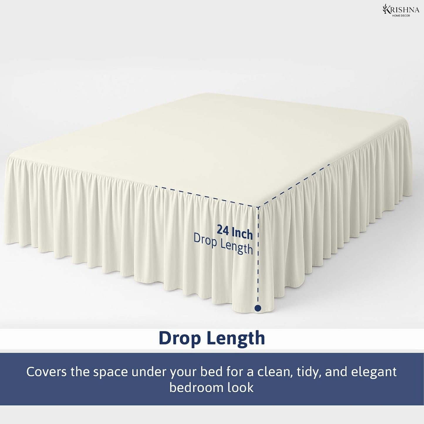KRISHNA Ruffled Bed Skirt with Split Corners Queen, 100% Microfiber Hotel Quality, 24 Inch Drop Dust Ruffle Gathered Bedskirt with Platform, 60" x 80", Ivory
