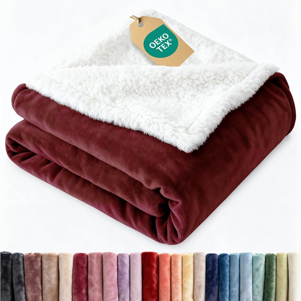 Sherpa Fleece Blanket Twin Size - Reversible Sherpa Fleece Twin Blanket - Super Soft Double Sided for Bed, Sofa, Couch - Thick, Warm, Fuzzy & Plush - Luxurious Bedding for Winter - Burgundy, 60" x 80"