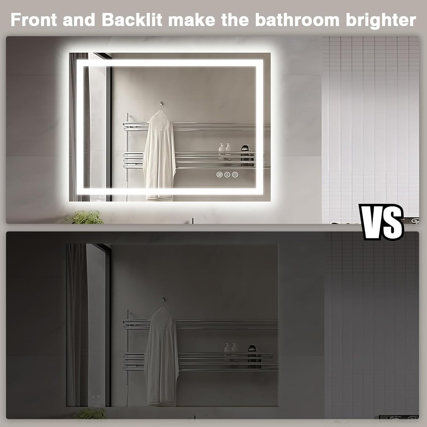 40"x30" LED Lights Bathroom Mirror with Front Lit and Backlit, Anti-Fog Vanity Mirror with Lights, Stepless Dimmable Lighted Mirror, 3 Colors Smart Mirror (Horizontal/Vertical)