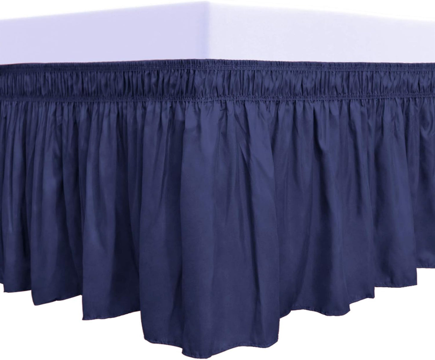 PureFit Wrap Around Ruffled Bed Skirt with Adjustable Elastic Belt - 22 Inch Drop Easy to Put On, Wrinkle Free Bedskirt Dust Ruffles, Bed Frame Cover for Queen, King and C-King Size Beds, Navy