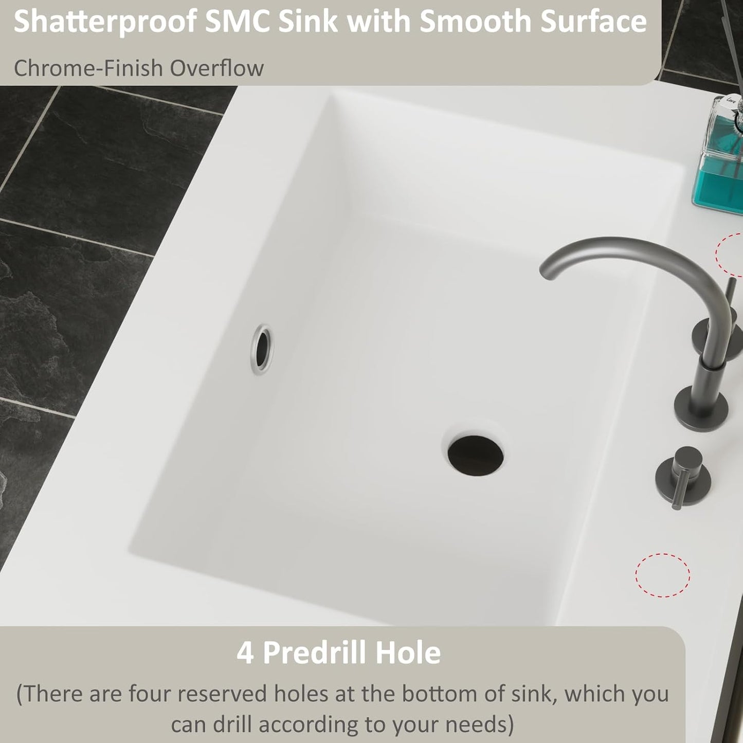 24 Inches Bathroom Vanity with Resin Sink, Single Sink Modern Cabinet Set, Stainless Steel Frame with Tempered Glass Open Shelf, Freestanding Bathroom Storage Cabinet Combo, Black