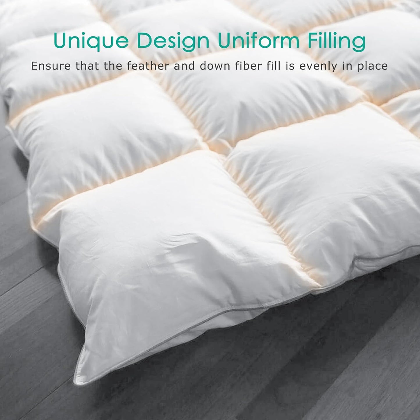 APSMILE Premium Down Feather Fibers Comforter Oversized King Size, All Season Duvet Insert Oversized King Size with 8 Tabs, Ultra Soft Poly-Cotton Cover Down Feather Fibers Comforter (White, 120*98")