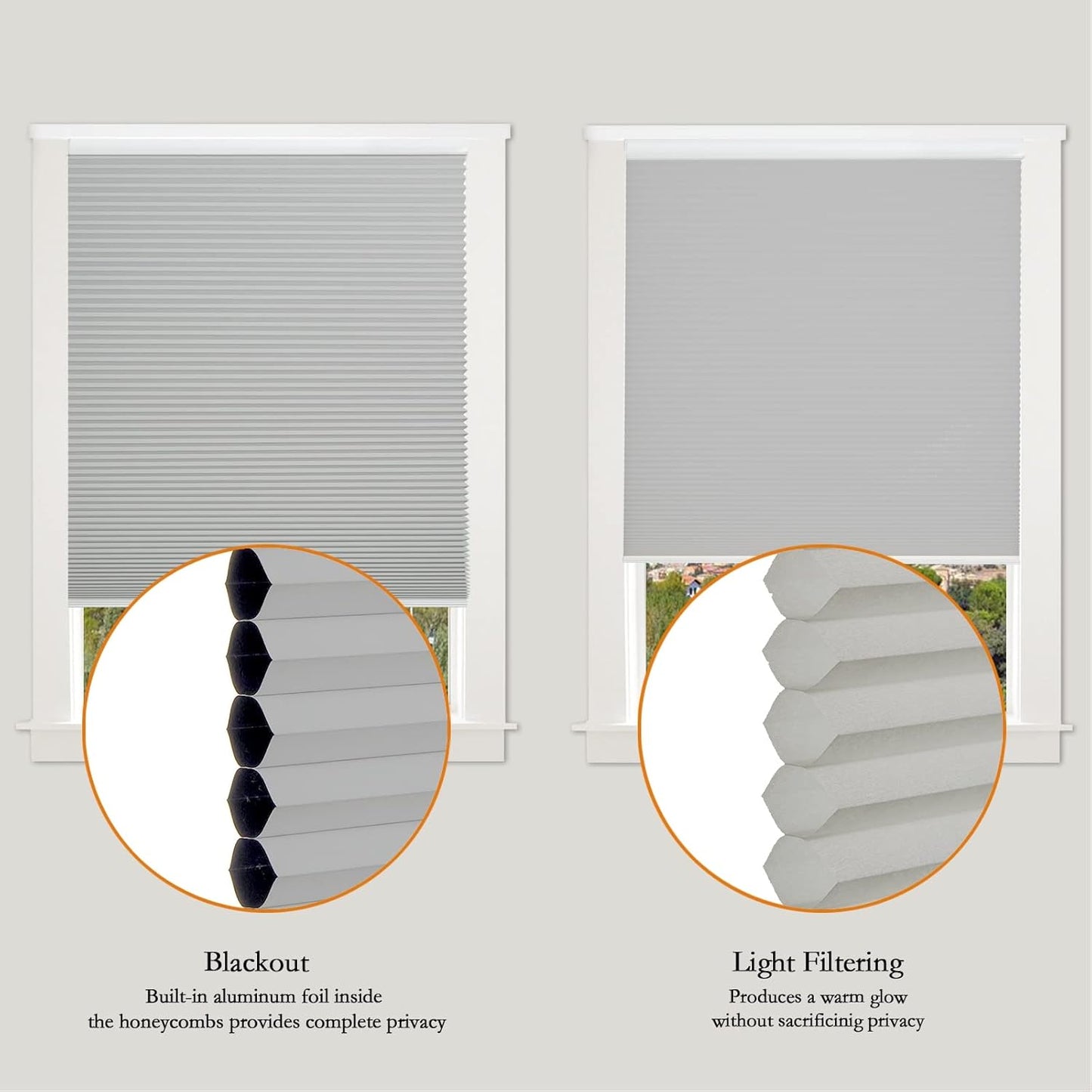 Persilux Blackout Cellular Shades Cordless Window Shades Bottom up Pleated Window Blinds Thermal Insulated Honeycomb Blinds for Windows, Home and Office, Dark Grey, 28" W x 72" H