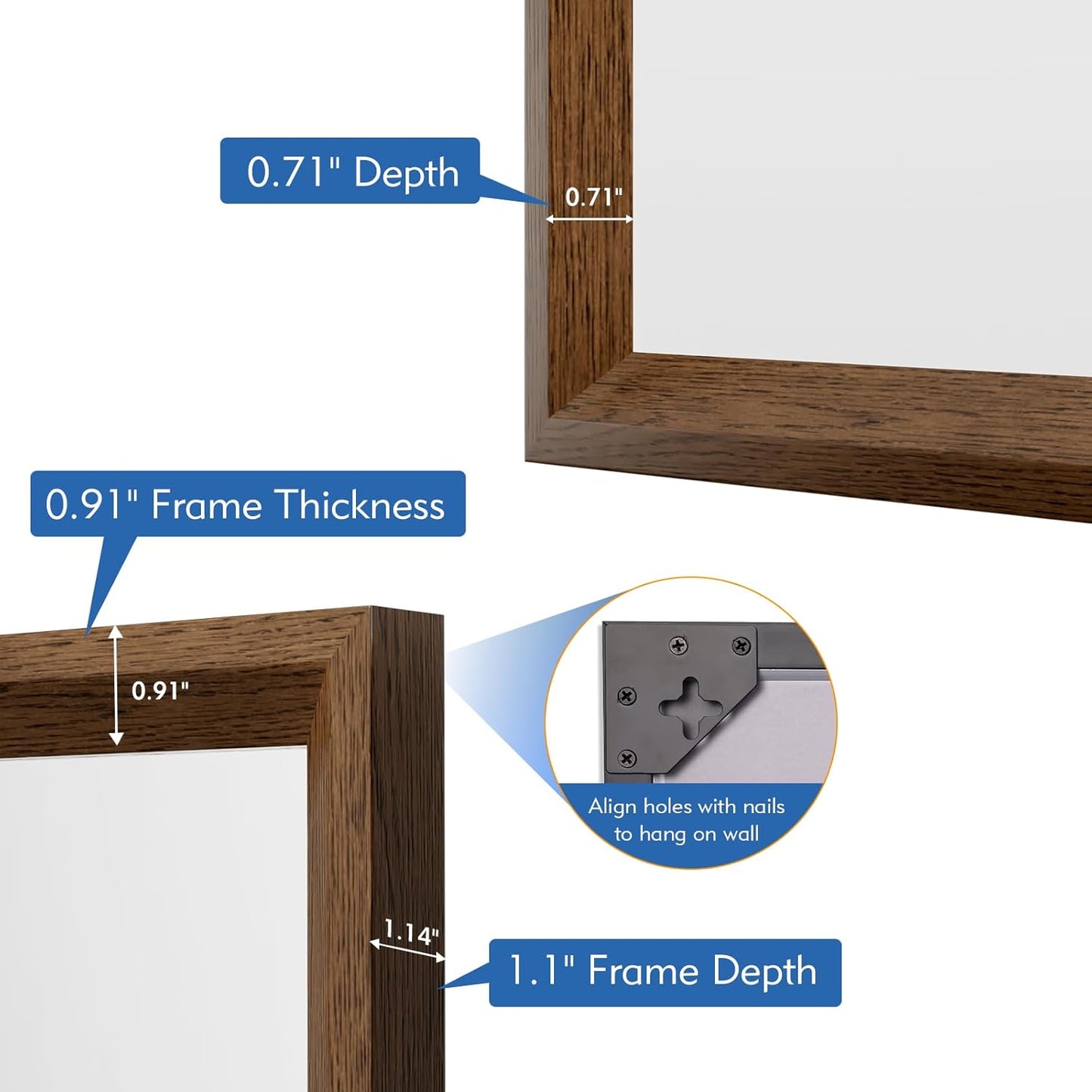 Bathroom Vanity Mirror 36x36 Inch, Walnut Rectangle Bathroom Mirror, Anti-Rust, 4MM Tempered Glass, Wall-Mounted Mirror, Hangs Horizontally or Vertically for Bathroom & Bedroom