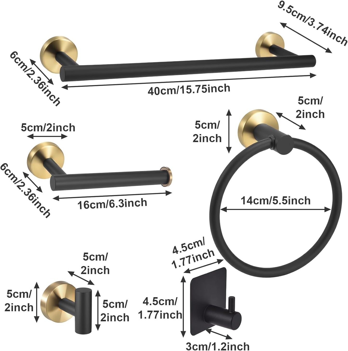 Black Bathroom Accessories Set 7-Pieces Stainless Steel Modern Light Luxury Design, Multi-Scene Use Includes Towel Racks for Bathroom Toilet Paper Holder Gold Towel Racks for Bathroom