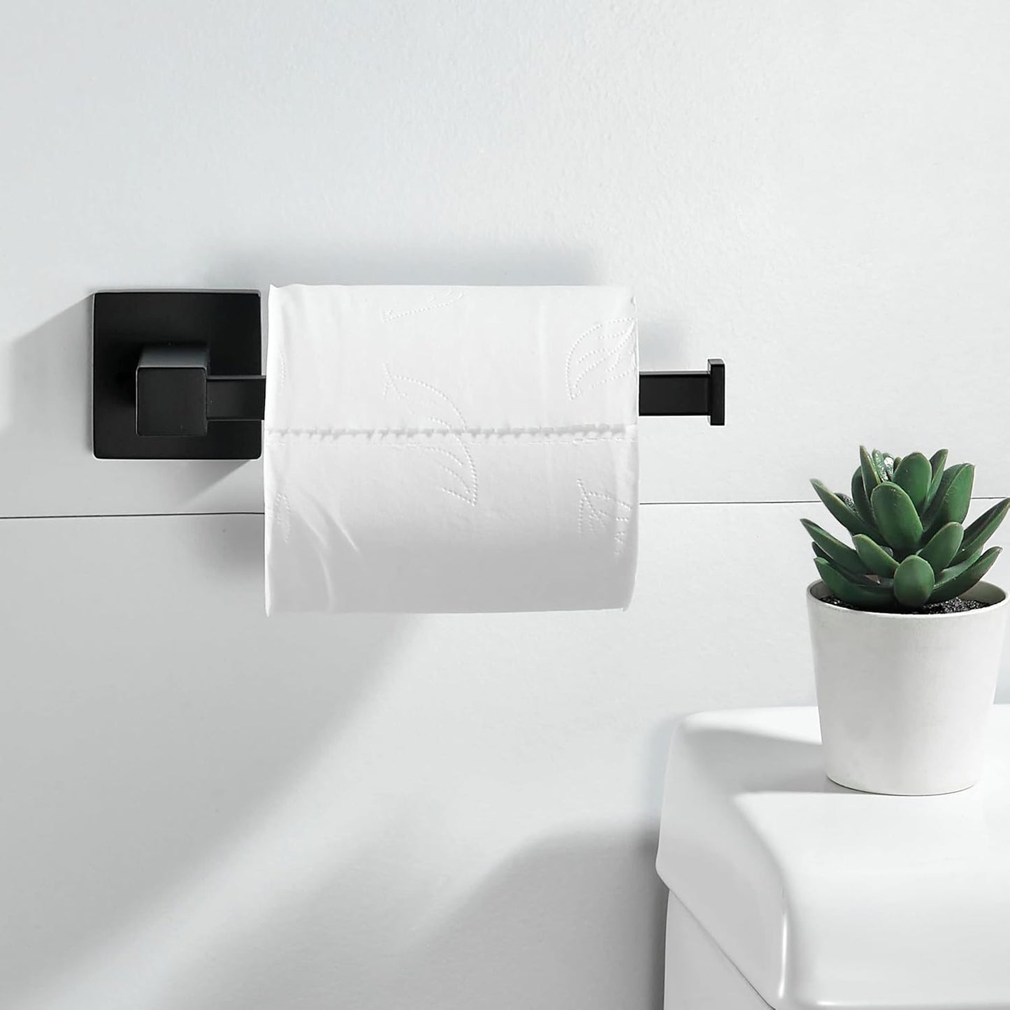 Leyden Black Toilet Paper Holder Towel Ring, Matte Bathroom Hand Towel Holder Toilet Roll Holder, Modern Bath Hardware Set Wall Mounted Stainless Steel 2 Pieces