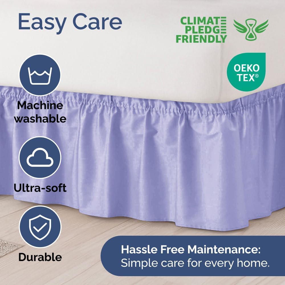 Wrap Around Dust Ruffle Bed Skirt - Lavender - Twin/Twin XL Size Beds with 24 Inch Drop - Easy Fit Elastic Strap - Adjustable Pleated Bedskirt w/Brushed Fabric Wrinkle Free - Women, Men, Kids & Teens
