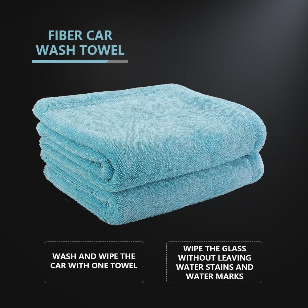 SPTA The Liquid8r - Absorbent 70/30 Blend Microfiber Drying Towel for Cars, Trucks, SUVs, Safe for Detailing + Scratch Free, Twist Loop, 1100gsm, 26.8in x 36.2in, Aqua Blue-MT037
