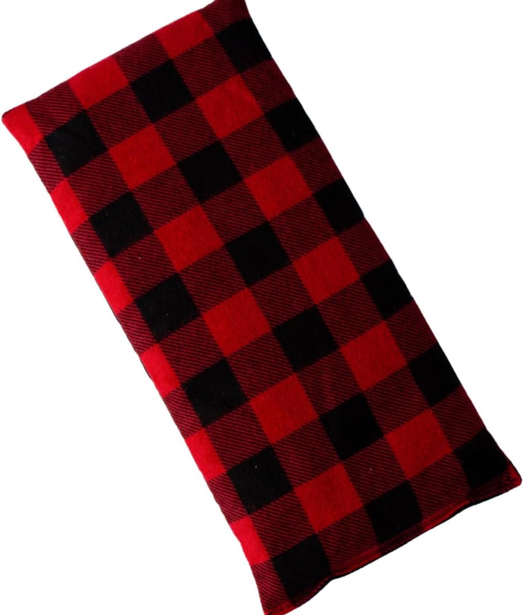 Large Microwave Heating Pad with Flax Seed, Scented or Unscented, Good for Back Pain or Cramps, Moist Heat Therapy or Ice Pack, Microwavable Bean Bag, 6" x 12" (Red and Black, Peppermint & Chamomile)