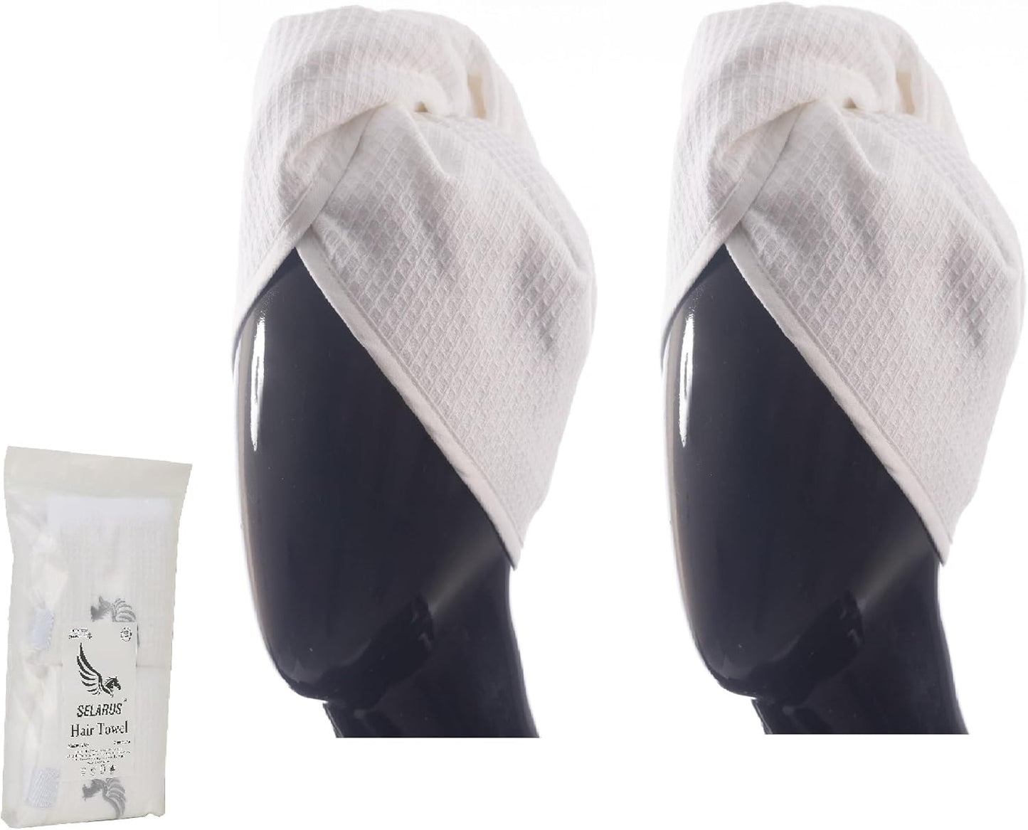 100% Turkish Cotton Hair Towel Wrap for Women,Non Microfiber,Super Absorbent,AntiFrizz,Plopping Hair Drying Waffle Bath Towels for Curly,Long&Thick Hairs,Head Wrap,2 Pack10x26inc (white+white)