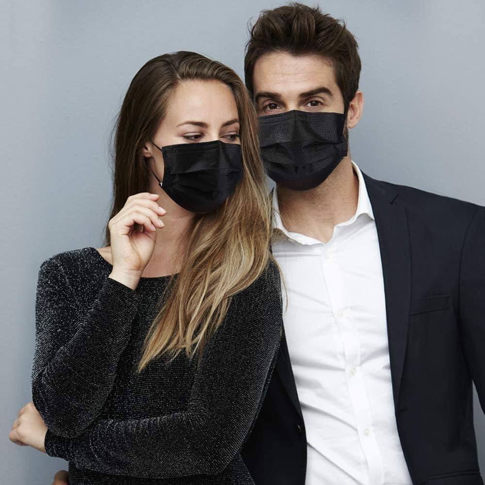 Montana West 2000 PCS Bulk Black Face Masks (40 Packs, 50pcs/Pack), Non Woven Thick 3-Layers Masks with Adjustable Earloop