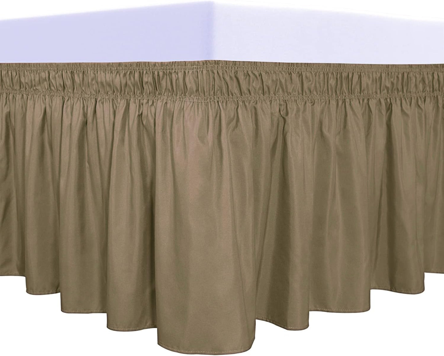 PureFit Wrap Around Ruffled Bed Skirt with Adjustable Elastic Belt - 22 Inch Drop Easy to Put On, Wrinkle Free Bedskirt Dust Ruffles, Bed Frame Cover for Twin,Twin XL and Full Size Beds, Camel