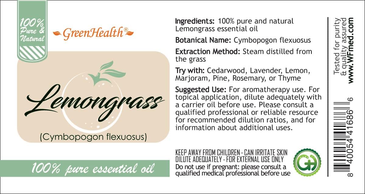 GreenHealth Lemongrass Essential Oil 1 Gallon – Wholesale Bulk Size | 100% Pure & Uncut | Natural Steam Distilled Oil for Candle Making, Cleaning, Air Care & More