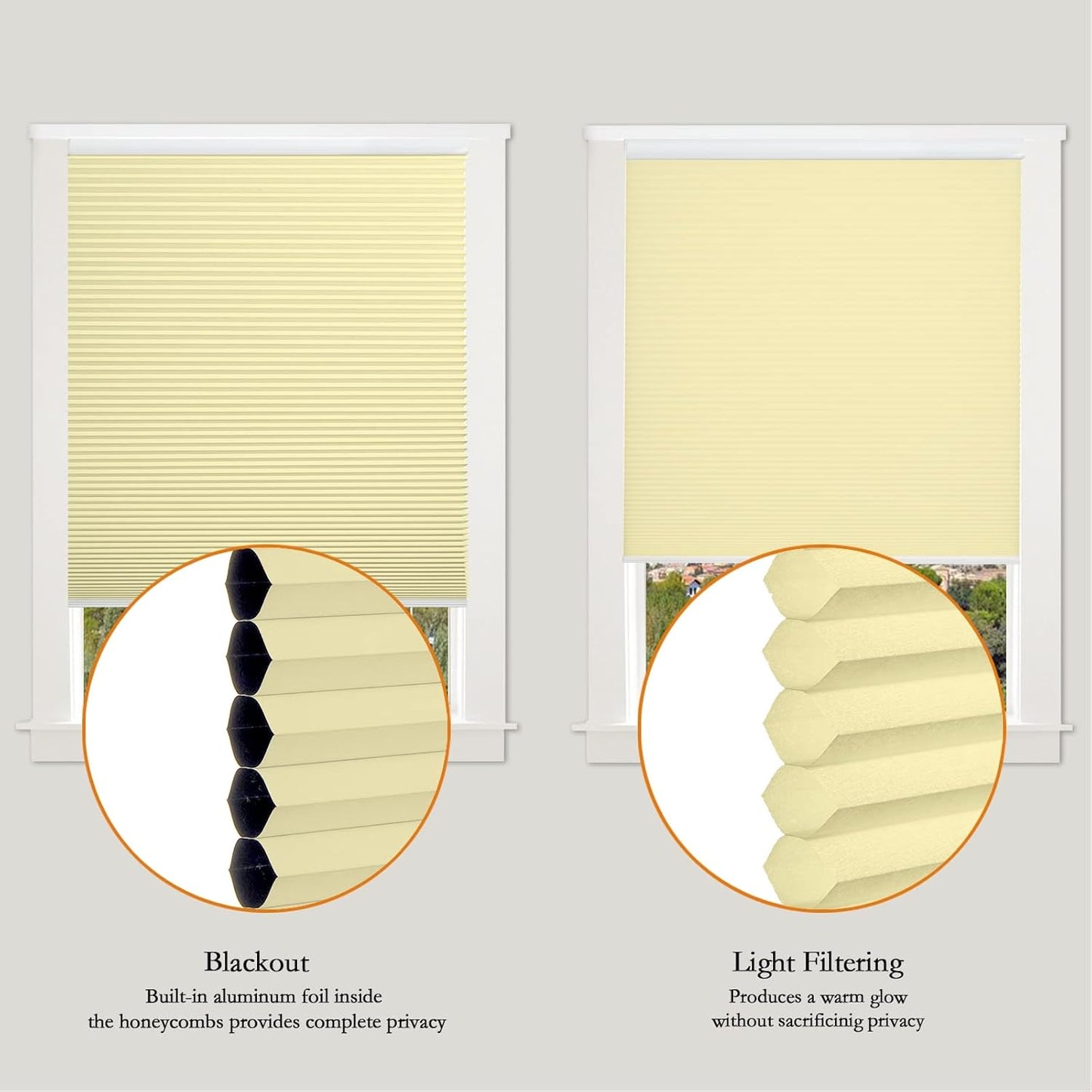 Persilux 100% Blackout Cordless Cellular Shades & Blinds Honeycomb Blinds Bottom up Thermal Insulated Window Shades for Home, Windows and Kitchen, Cream, 86" W x 48" H