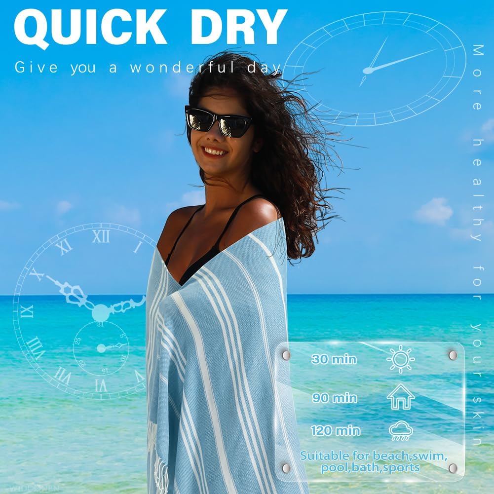 Turkish Beach Towel Quick Dry Absorbent Cotton Lightweight Thin Bathroom Bath Pool Swim Towels Extra Large Oversized Sand Free Beach Accessories Essentials Stuff Cloud Gift for Adults