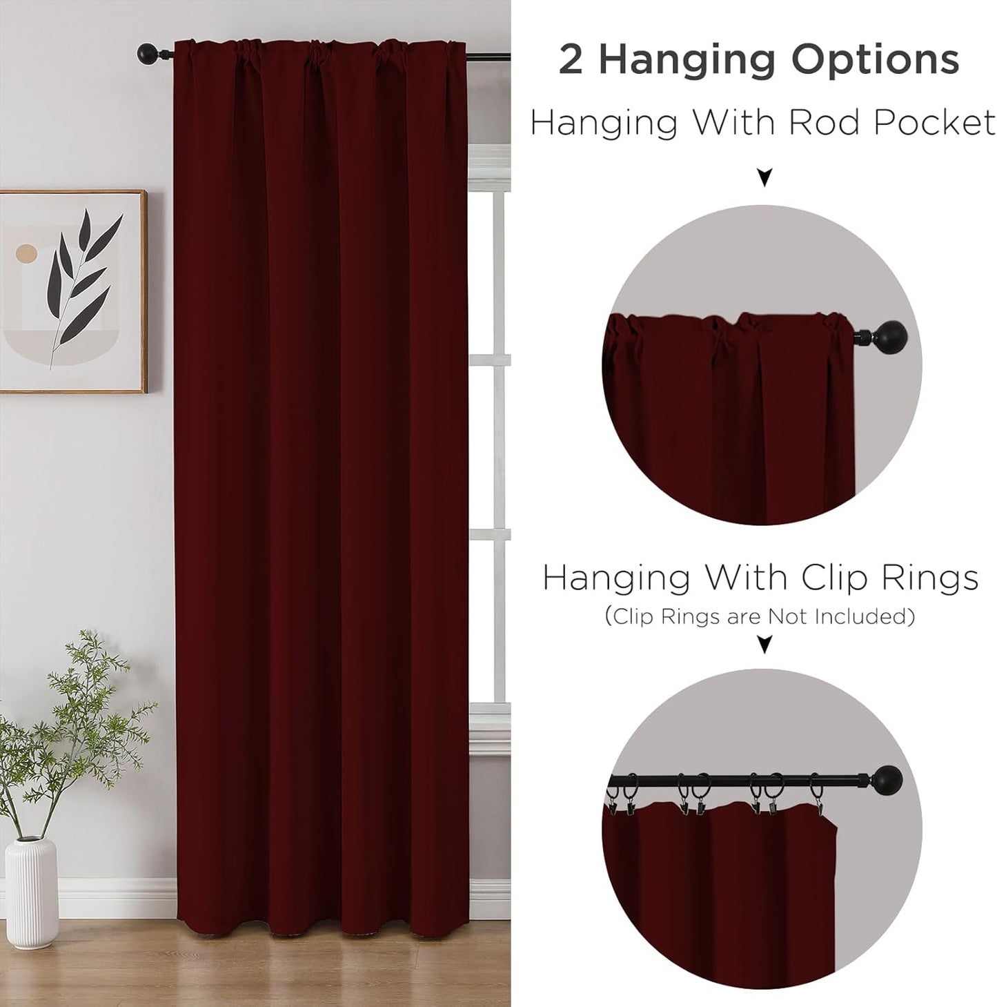 CUCRAF Burgundy Red Blackout Curtains Customize, Rod Pocket Room Darkening Curtain for Bedroom Living Room, Thermal Insulated Window Drapes 1 Panel (Custom Size, Color)