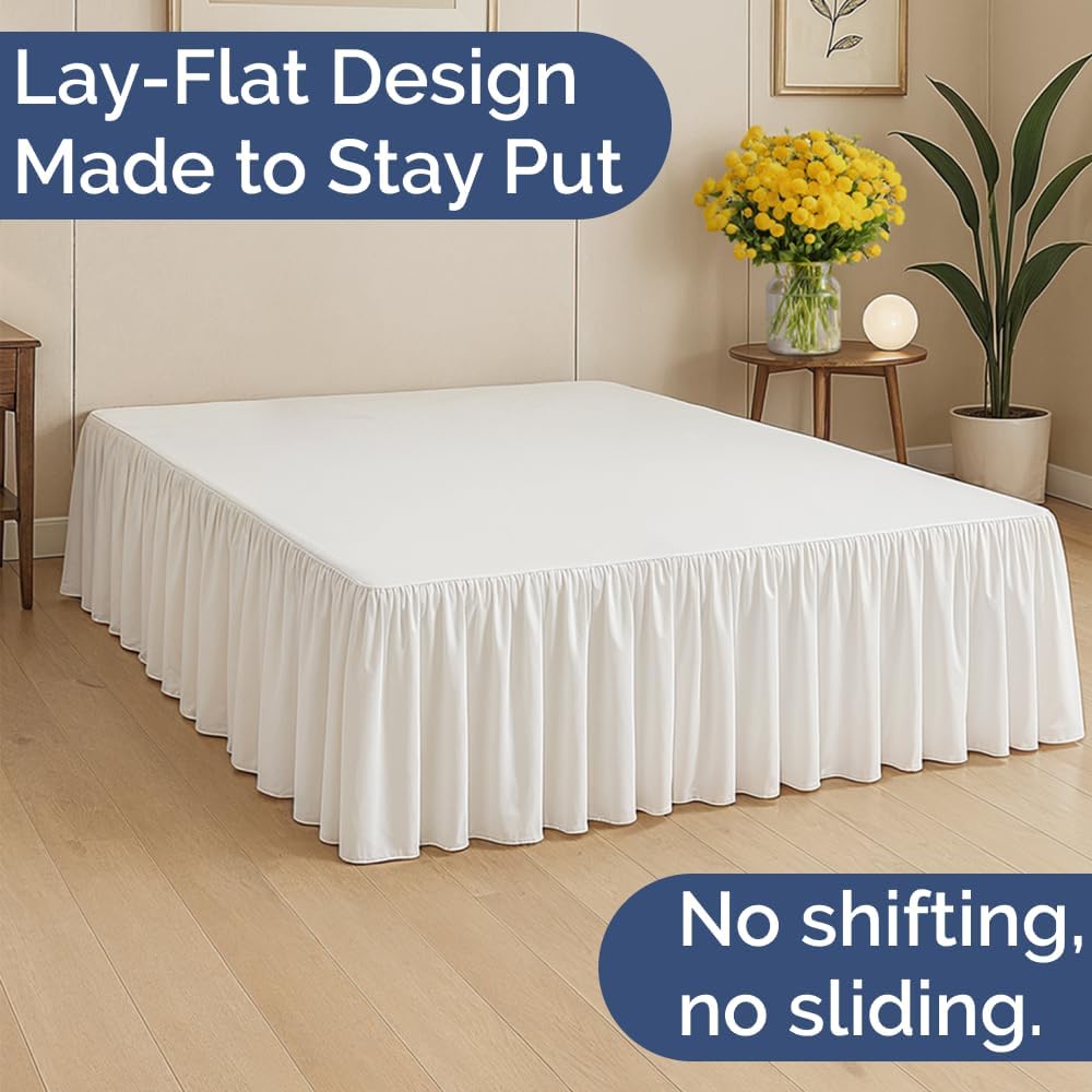 Bedskirt Queen Size Ruffle - 18 inch Drop Dust Ruffle Bed Skirt with Platform - Ultra-Soft, Easy Fit, Premium Hotel Quality - Wrinkle, Fade & Shrink Resistant - for Women, Men, Kids and Teens - White