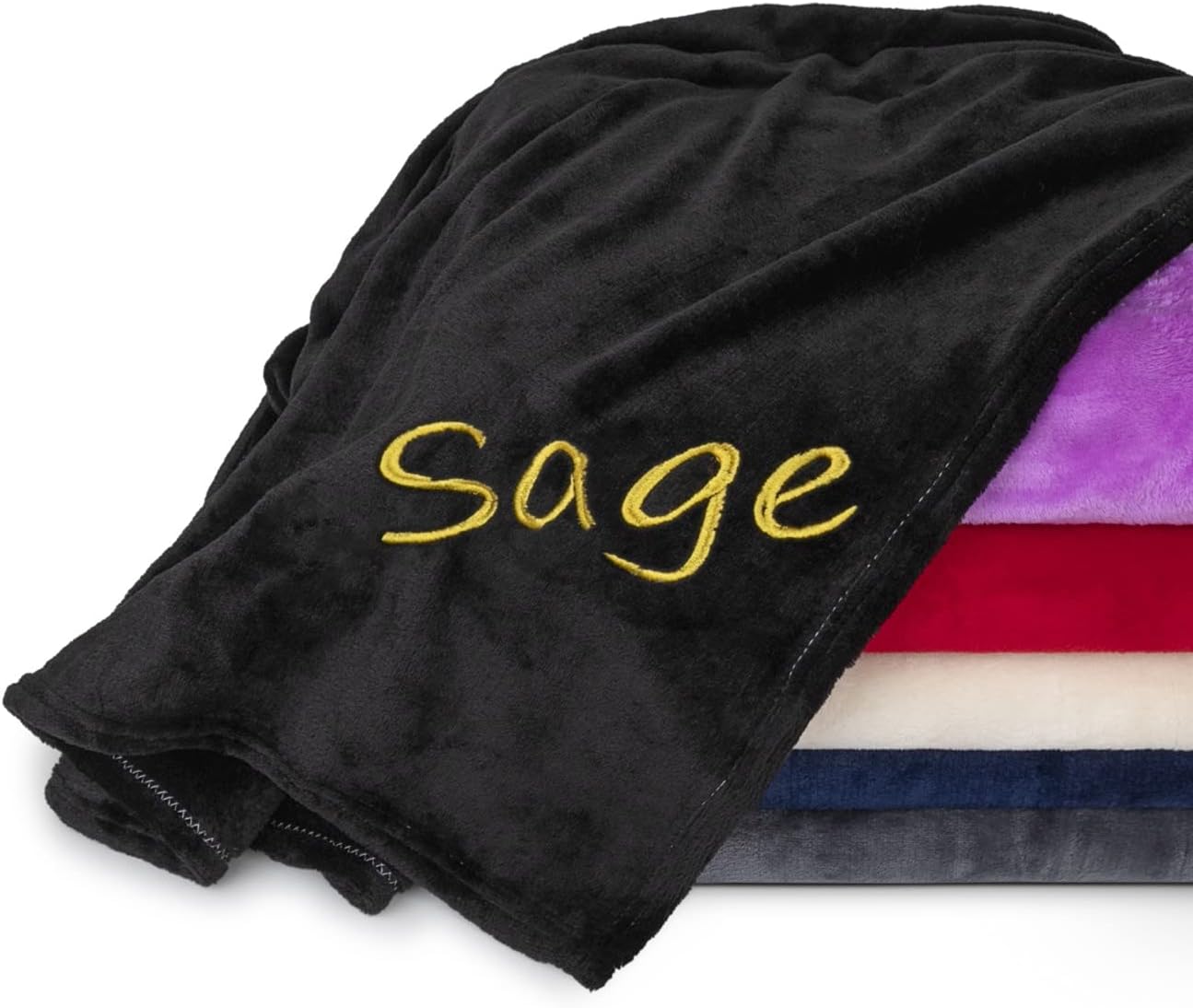 Personalized Blankets for Adults - Custom Blanket with Embroidered Name or Monogram - Soft Fleece Throw Cover for Bed & Couch - Black (40"x60")