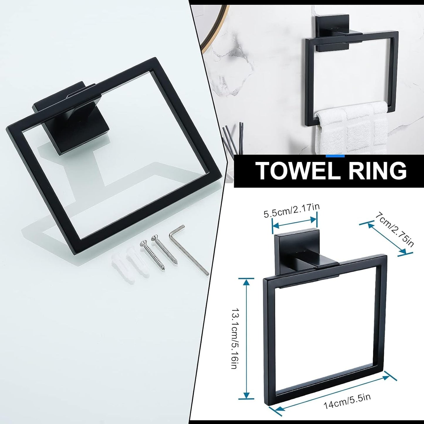 YACVCL 5 Pieces Black Bathroom Accessorie Set 23.6 Inch Towel Bar Set,SUS304Stainless Steel Bathroom Hardware Set,Wall Mounted Towel Holder Set for Bathroom