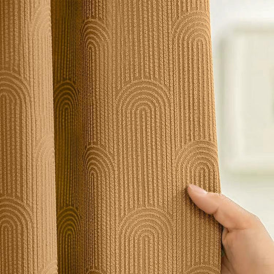Awellife Boho Shower Curtains for Bathroom Cotton Fabric Touch Terracotta Bohemian Mid Century Minimalist Arch Brown 72" L X 72" W