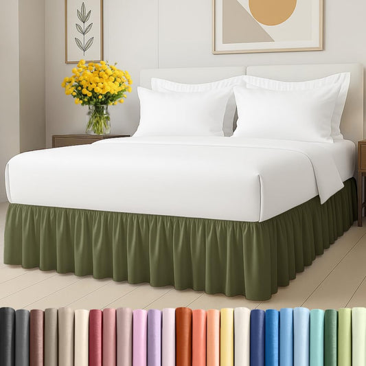 Bedskirt King Size Ruffle - 18 inch Drop Dust Ruffle Bed Skirt with Platform - Soft, Easy Fit, Premium Hotel Quality - Wrinkle, Fade & Shrink Resistant - for Women, Men, Kids and Teens - Sage Green