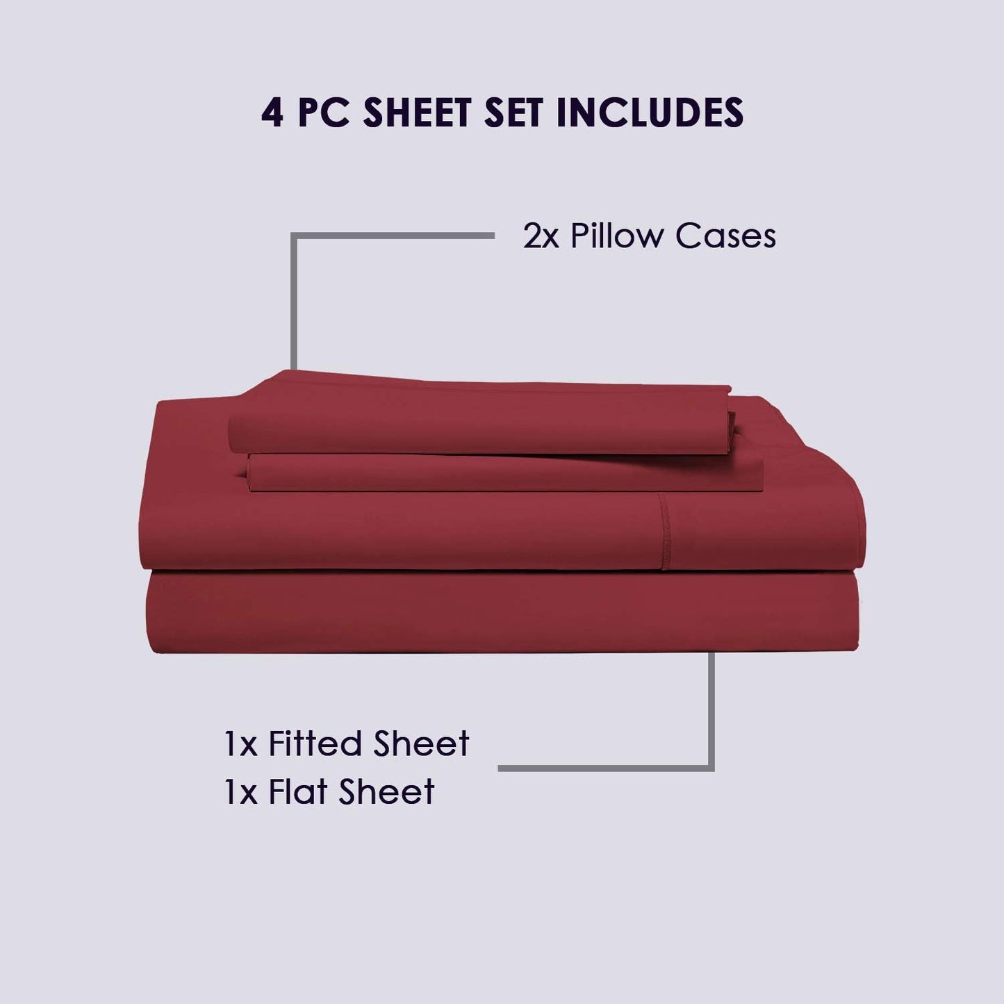 Pizuna Pure 100% Cotton Sheets Full Size, 800 Thread Count Long Staple Cotton Crisp Sateen Sheets with 15in Deep Pockets (Combed Rio Red Cotton)