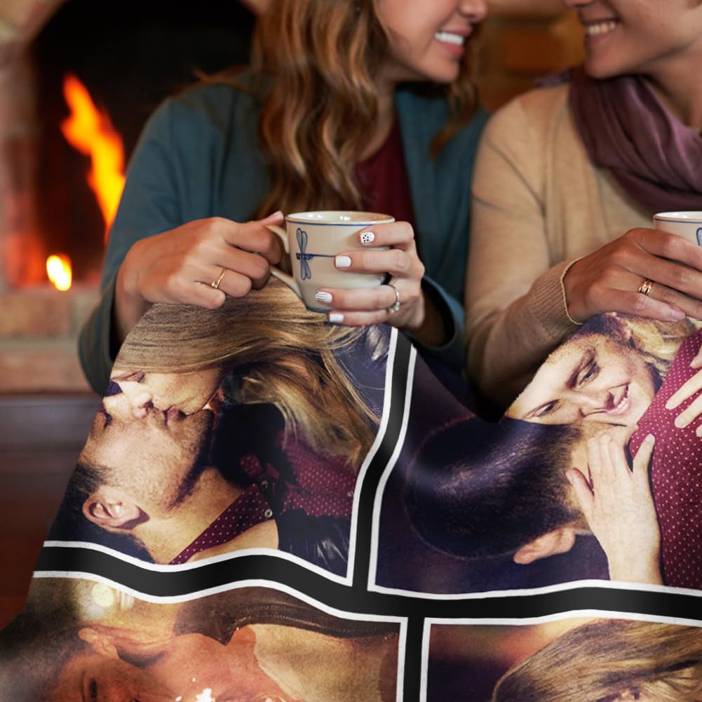 Custom Sherpa Fleece Blanket with Photos, Text, Soft, Warm, Fuzzy Personalized Couples Gifts for Boyfriend, Girlfriend