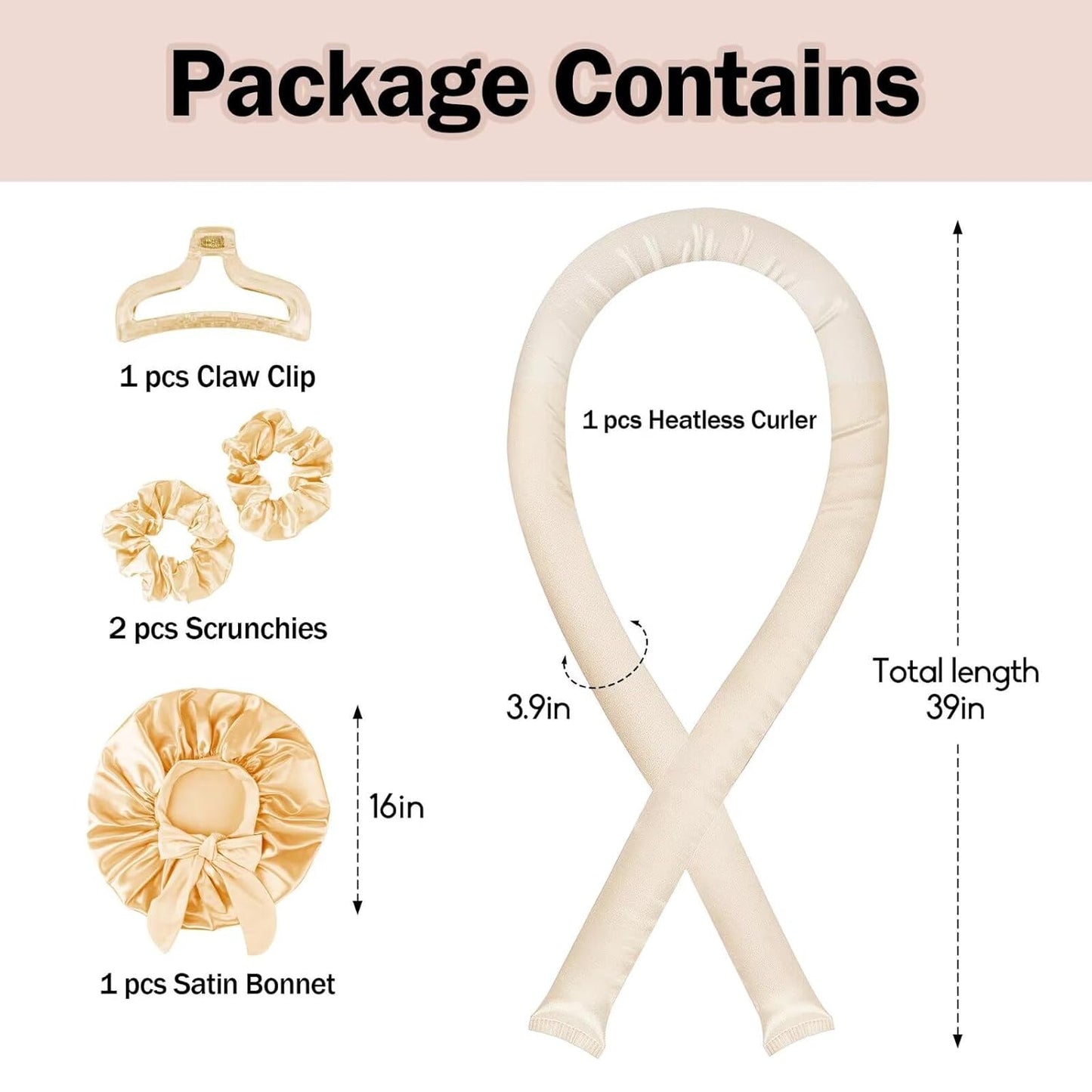 Heatless Hair Curler,Blowout Heatless Curls Overnight,No Heat Curling Rod Set with Satin Bonnet for Sleep in,Champagne