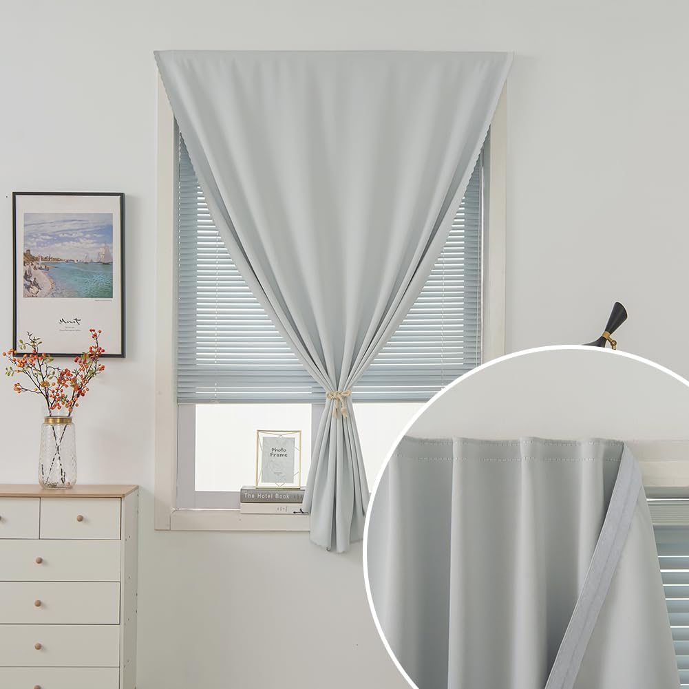 Self Adhesive Curtains Portable Blackout Curtain Simple and Easy to Install Bedroom Window Thermal Lnsulated Kitchen Room Darkening Black Small Drapes, 59" W X 96" L, White, 1 Panel