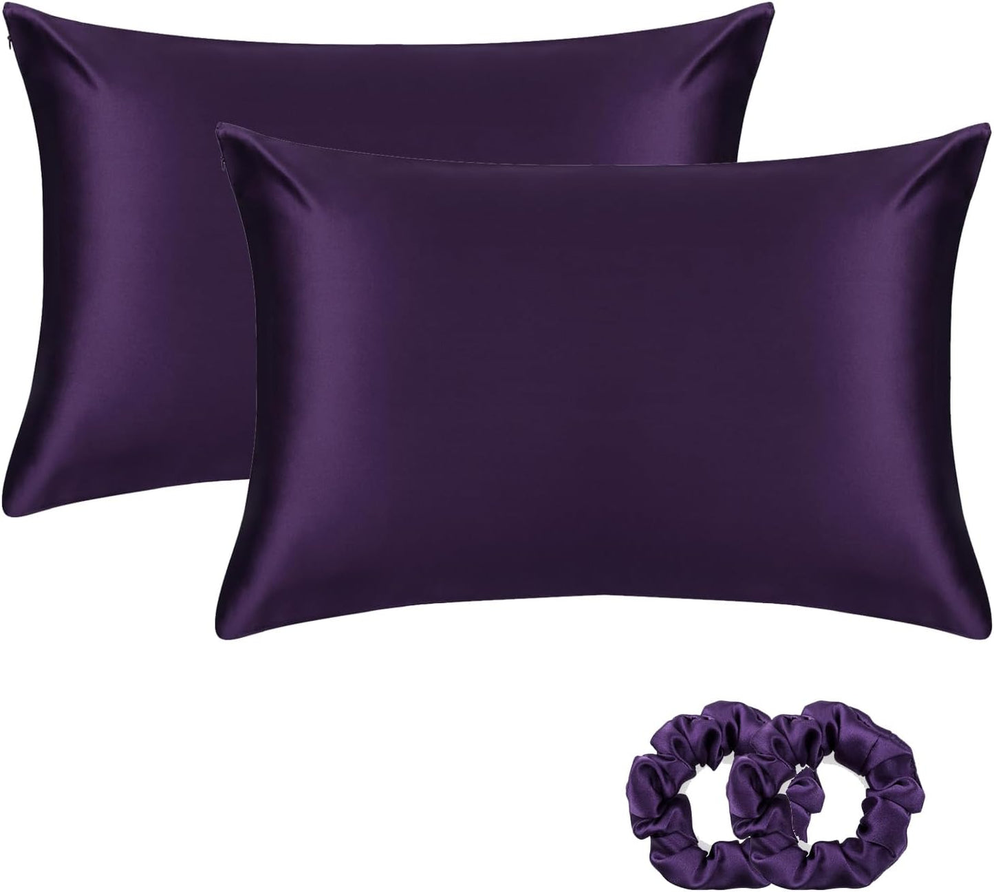 ALASKA BEAR Silk Pillowcase for Hair and Skin, Set of 2 Pure Genuine 22 Momme Mulberry Silk Pillow Cases Queen Size for Bliss Sleep Better Than Poly Satin, Zipper Closure(2pc, Dark Purple)