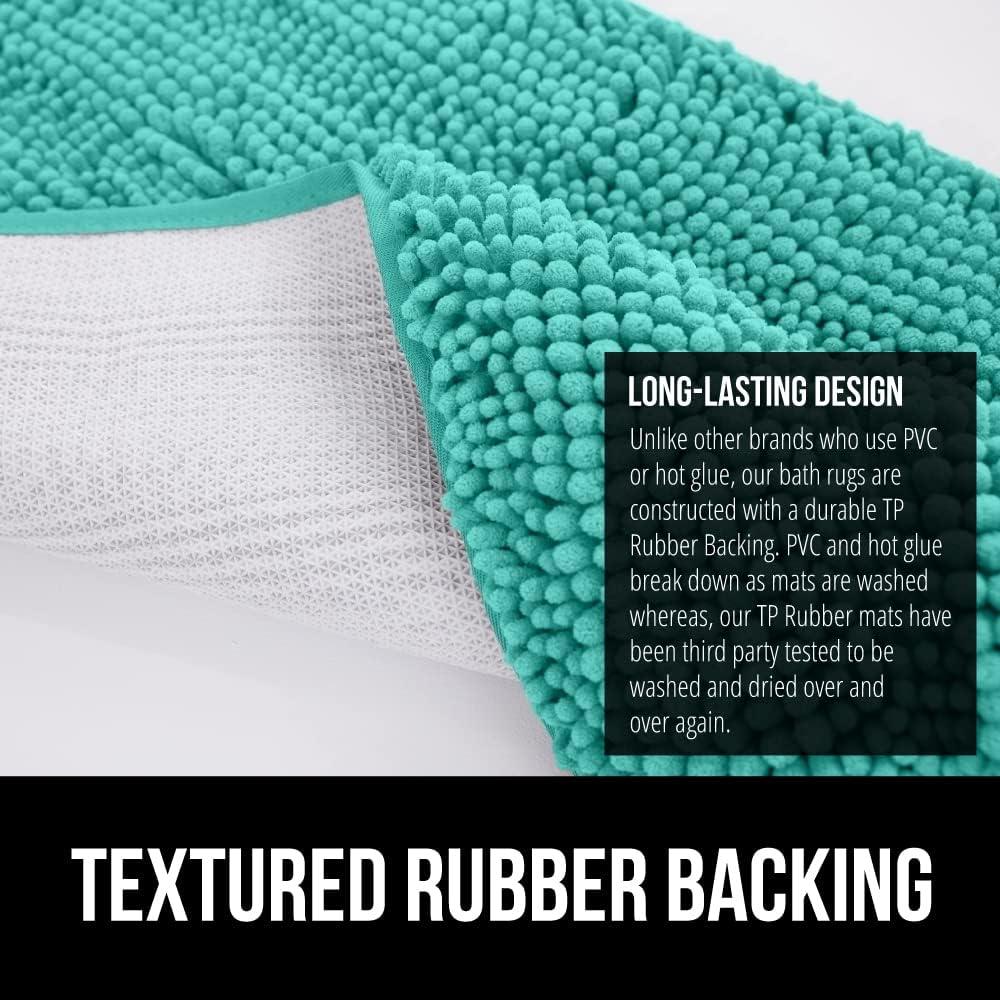 GORILLA GRIP Bath Rug Mat 30x20, Soft Absorbent Chenille, Quick Dry Microfiber Mats, Rubber Backing Washable Shower Floor Rugs, Bathmat Runner, US Designed Bathroom Home Decor Accessories Turquoise