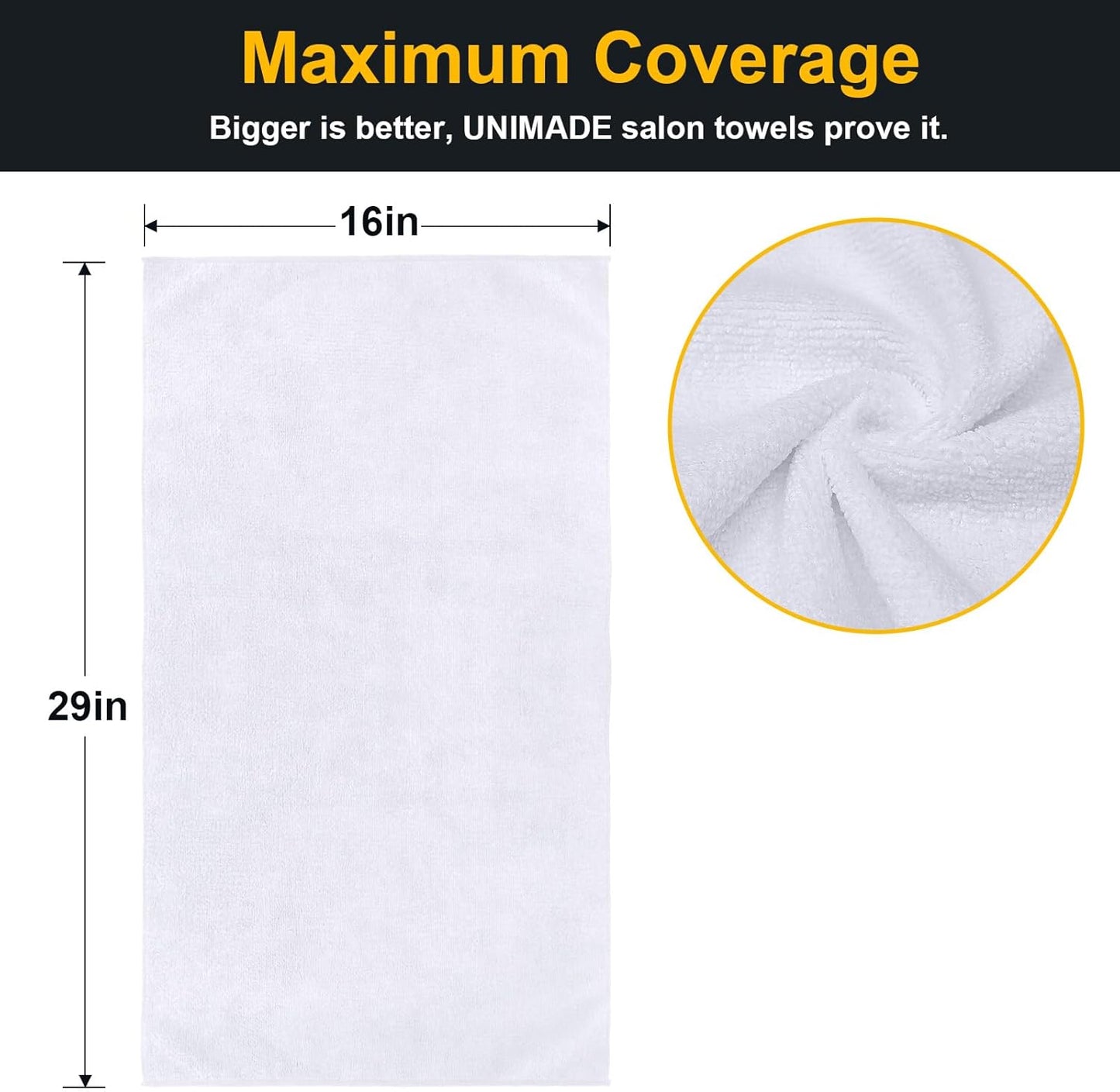 Salon Towels 24 Pack, Super Soft Microfiber Hand Towel, Highly Absorbent Hair-Drying Cloth for Gym, Bath, Spa Use and Home Beauty Care - White (16x29 inch)