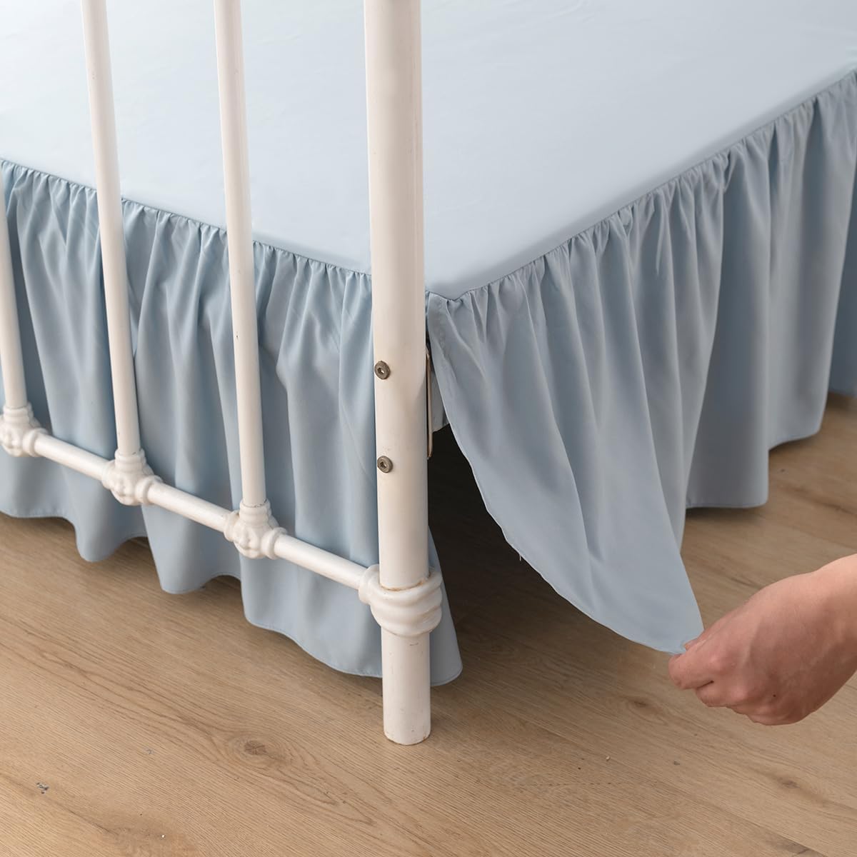 Bed Skirt Queen Size Ruffled Bed Skirt with Split Corners, 14 Inch Drop Dust Ruffle Bed Skirts with Platform, Gathered Style, 100% Microfiber, Grayish Blue