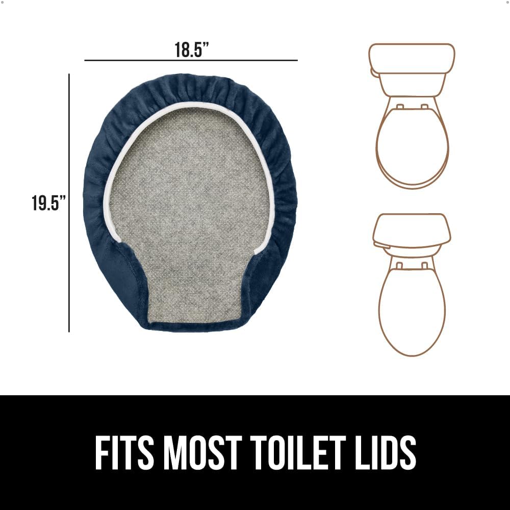 GORILLA GRIP Thick Memory Foam Bathroom Toilet Lid Seat Cover, Soft Velvet Topside, Machine Wash, Plush Cushioned Covers Fits Most Size Lids, Decorative Bath Room Accessories, 19.5x18.5, Navy Blue