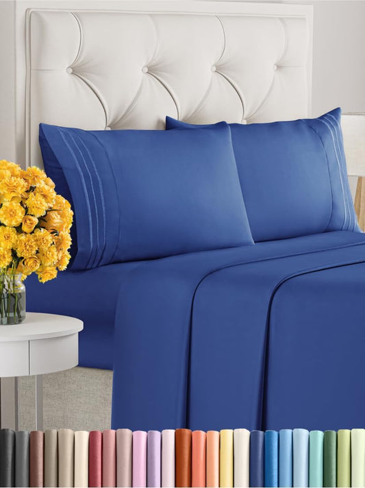Full Size 4 Piece Sheet Set - Extra Soft, Breathable & Cooling Sheets - Hotel Luxury Durable Bed Sheets for Women & Men - Deep Pockets, Easy-Fit & Wrinkle-Free Sheets - Cobalt Blue Oeko-Tex Bed Sheets