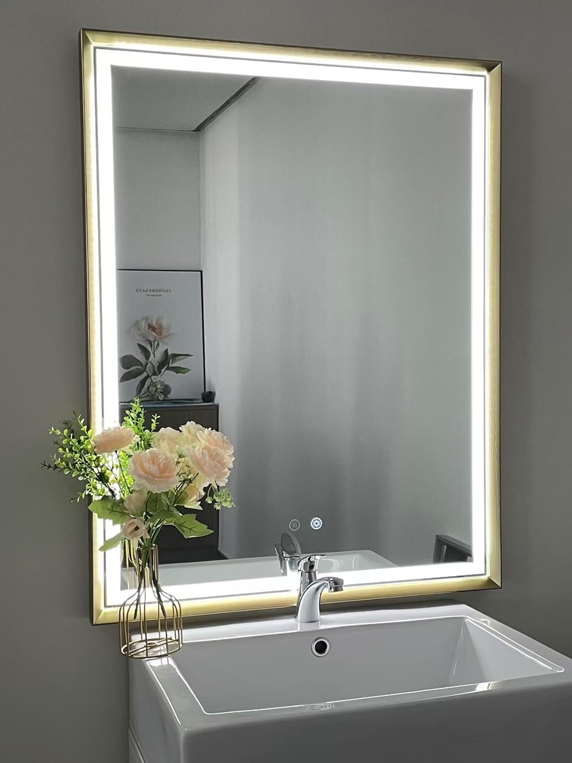 28x36 Inch LED Mirror for Bathroom, Gold Bathroom Mirror with Lights, Dimmable, Anti-Fog, Adjustable 3000K/4500K/6000K