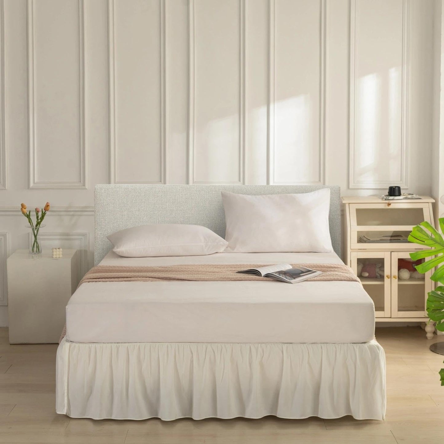 Bed Skirt King Size, Ruffled Bed Skirt with Split Corners, Bed Skirts 14 Inch Drop, Bed Skirting with Platform, 14'' King - Ivory
